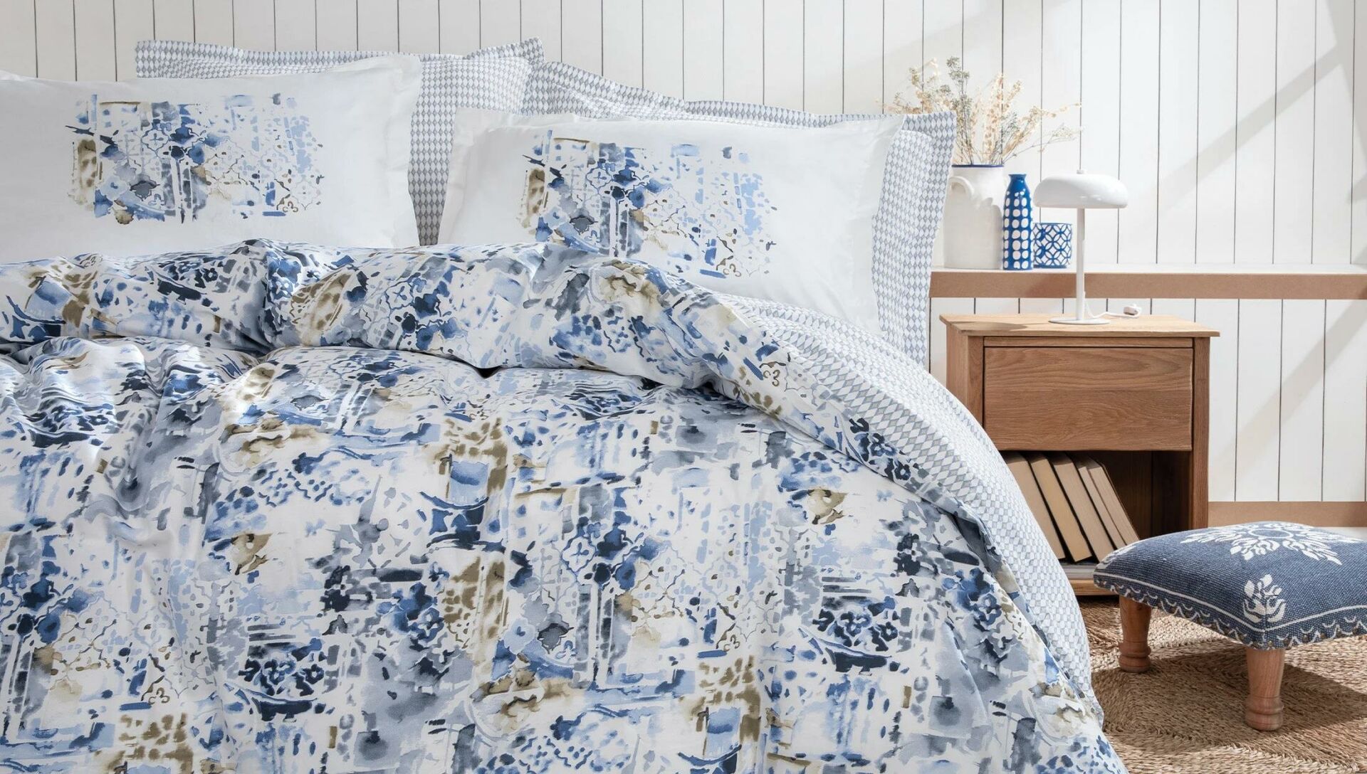 Yataş Bedding Çift Kişilik XL Marlen Saten Nevresim Takımı - Mavi