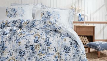 Yataş Bedding Çift Kişilik XL Marlen Saten Nevresim Takımı - Mavi