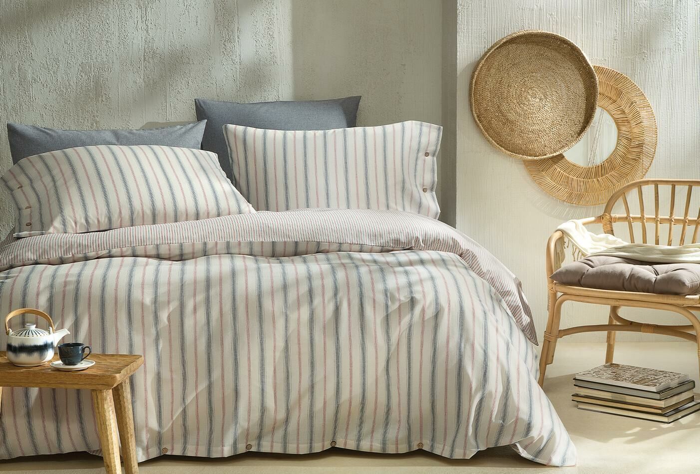 Yataş Bedding Çift Kişilik Lora İpliği Boyalı Nevresim Takımı - Indigo