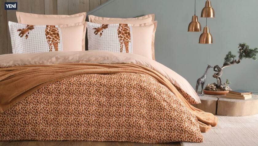 Yataş Bedding Tek Kişilik 4 Parça Wellsoft Battaniyeli Nevresim Takımı Seti Giraffe - Kahverengi