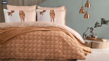 Yataş Bedding Tek Kişilik 4 Parça Wellsoft Battaniyeli Nevresim Takımı Seti Giraffe - Kahverengi