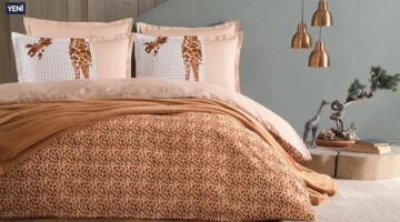 Yataş Bedding Çift Kişilik 5 Parça Wellsoft Battaniyeli Nevresim Takımı Seti Giraffe - Kahverengi