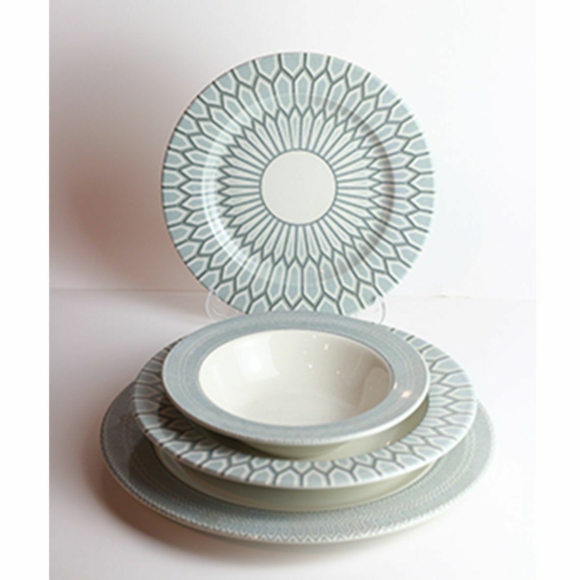 Biev Mavi Petek Desen 24 Parça 6 Kişilik Yemek Takımı