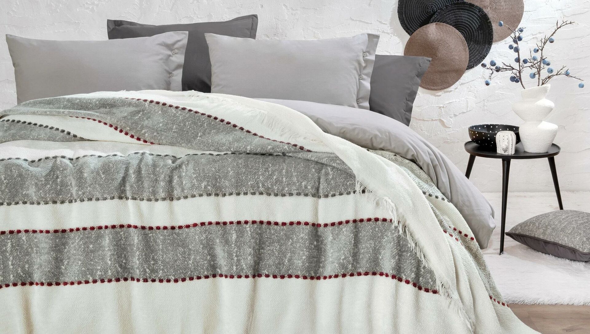 Yataş bedding Çift Kişilik Darla Yatak Örtüsü - Ekru/Gri