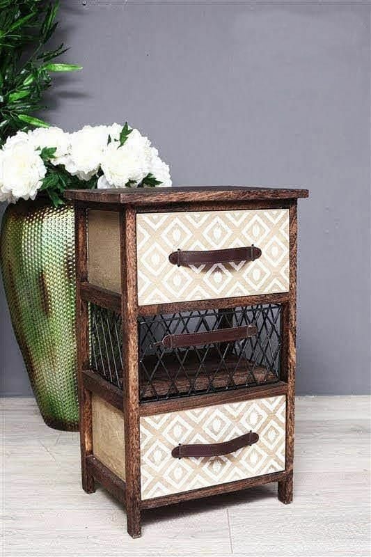 Biev Krem Desenli Ahşap 4lü Çekmecelik 38x30x62h