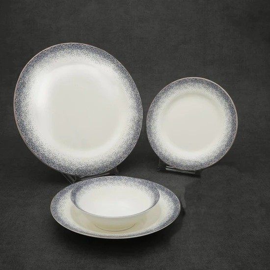 Biev Mavi Püskürtmeli 24 Parça 6 Kişilik Porselen Yemek Takımı