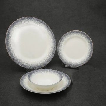 Biev Mavi Püskürtmeli 24 Parça 6 Kişilik Porselen Yemek Takımı