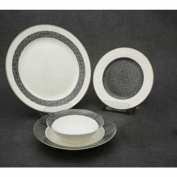 Biev Gri Desen 24 Parça Yemek Takımı+6Lı Fincan-Ih37