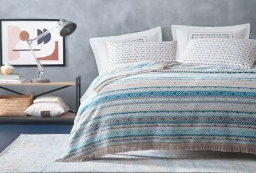 Yataş Bedding Çift Kişilik Lına Pamuk Battaniye Mavi