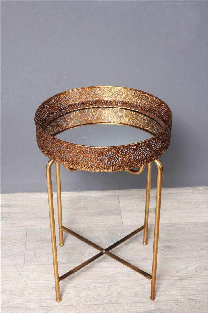 Biev Bronz Metal Aynalı Sehpa