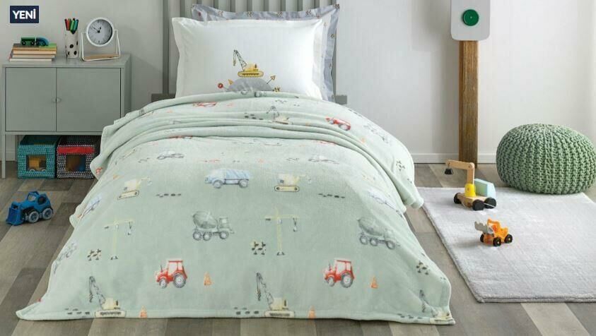 Yataş Bedding Tek Kişilik Wellsoft Battaniyeli Lastikli Çarşaf Seti - Busy Trucks