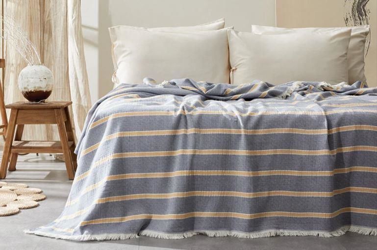 Yataş Bedding Çift Kişilik Vitali Müslin Pike Yatak Örtüsü - Lacivert