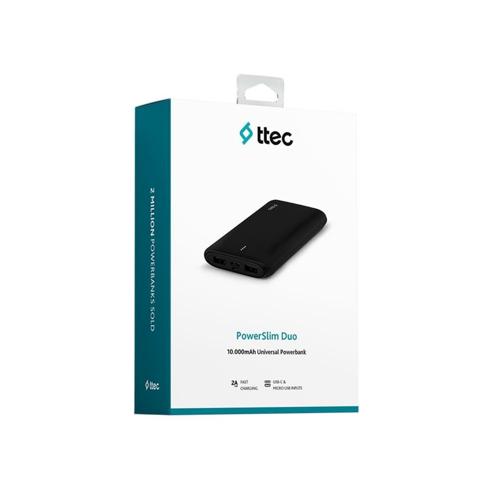 ttec PowerSlim Duo 10.000mAh Taşınabilir Şarj Aleti / Powerbank Siyah
