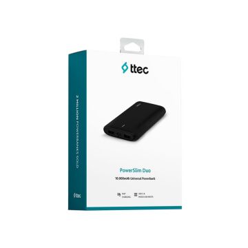 ttec PowerSlim Duo 10.000mAh Taşınabilir Şarj Aleti / Powerbank Siyah