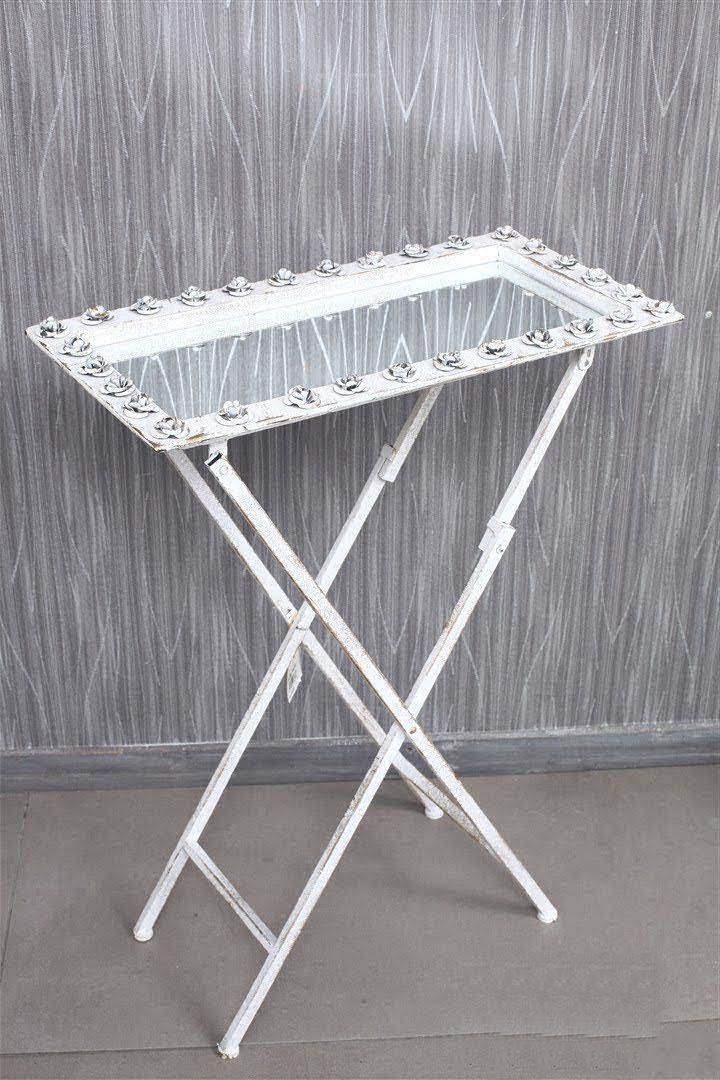 Biev Metal Eskitme Camlı Dikdörtgen Ayaklı Sehpa 85cm