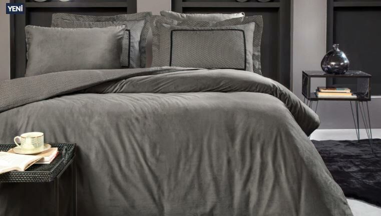 Yataş Çift Kişilik XL Pietro Kadife Saten Nevresim Takımı - Antrasit