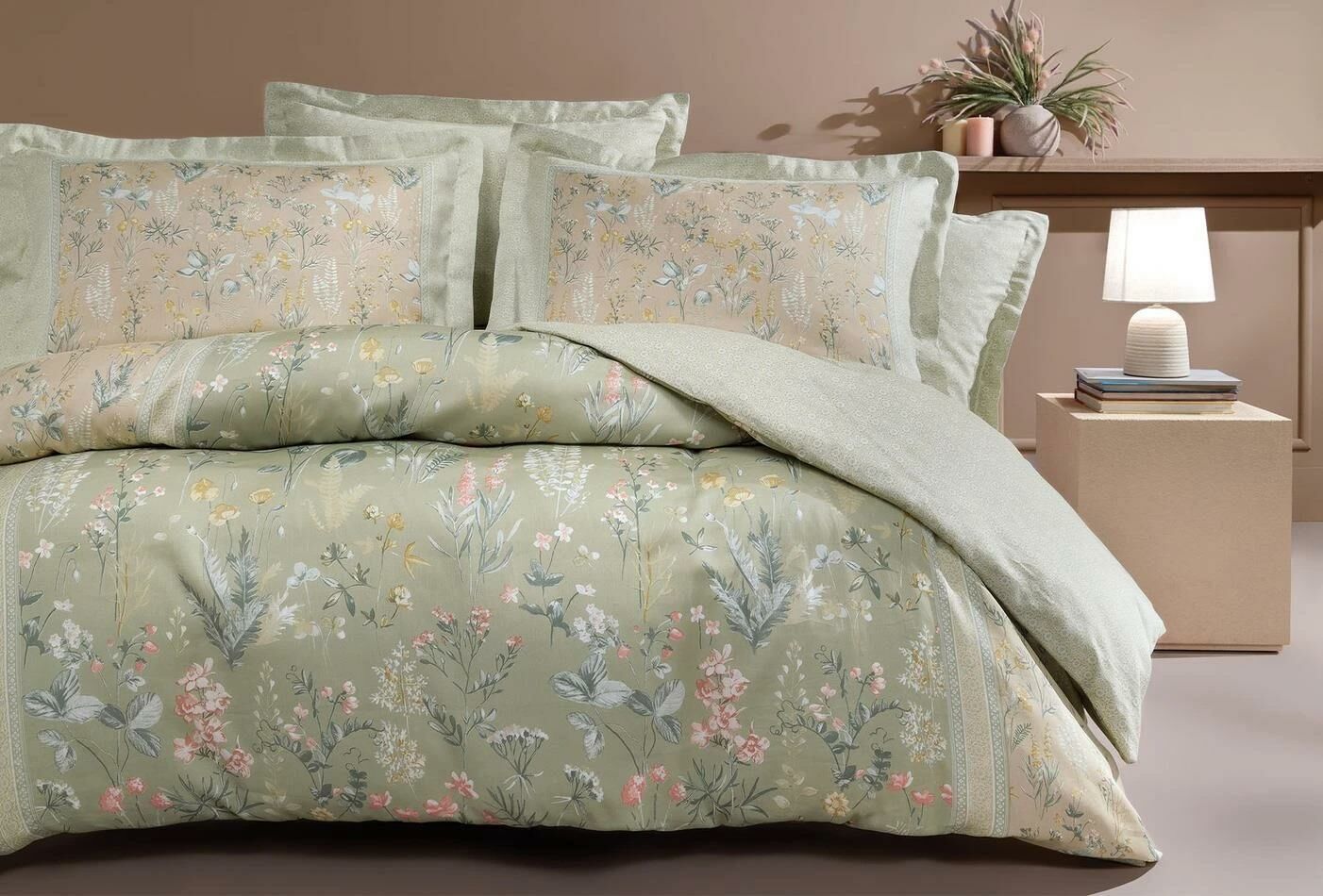 Çift Kişilik Blossom Saten  Nevresim Takımı  Adaçayı