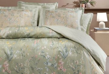 Çift Kişilik Blossom Saten  Nevresim Takımı  Adaçayı