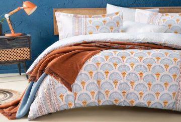 Yataş Bedding Çift Kişilik 5 Parça Pamuk Battaniyeli Nevresim Takımı Seti Soleil - Turuncu